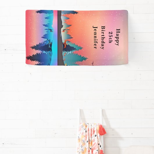 Schilderachtig wintermeer met Deer Birthday Spandoek (Insitu)