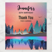 Schilderachtig wintermeer met Deer Birthday Wijn Etiket (Enkel label)