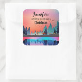 Schilderachtig wintermeer met Deer Candle Biz Vierkante Sticker (Tas)