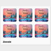 Schilderachtig wintermeer met Deer Candle Biz Vierkante Sticker (Vel)