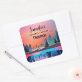 Schilderachtig wintermeer met Deer Candle Biz Vierkante Sticker (Envelop)