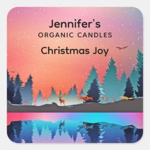 Schilderachtig wintermeer met deer Candle Business Vierkante Sticker