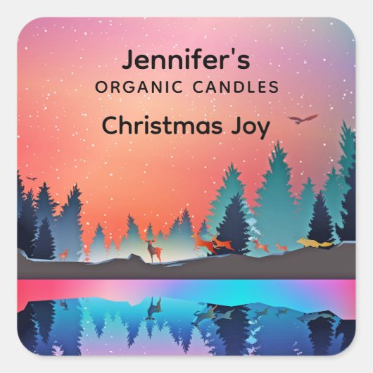 Schilderachtig wintermeer met deer Candle Business Vierkante Sticker (Voorkant)