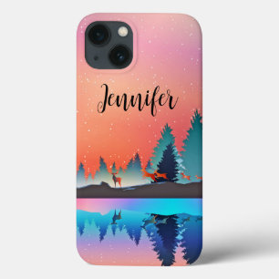 Schilderachtig wintermeer met Deer Case-Mate iPhone Case