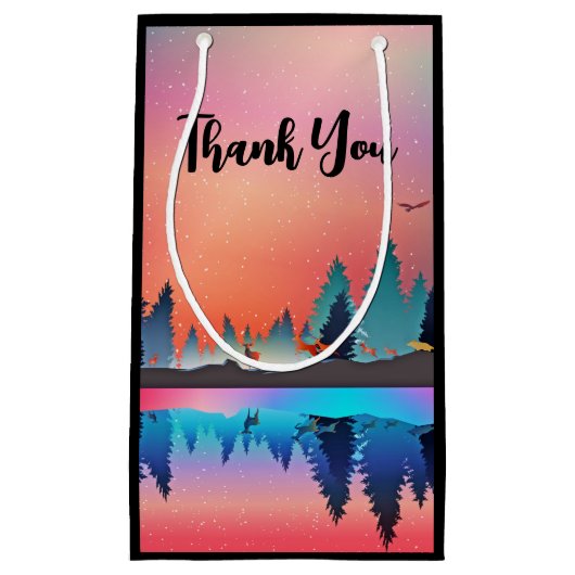 Schilderachtig wintermeer met deer Dank u Klein Cadeauzakje (Voorkant)