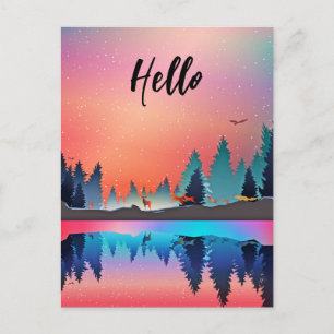 Schilderachtig wintermeer met Deer Hallo Briefkaart