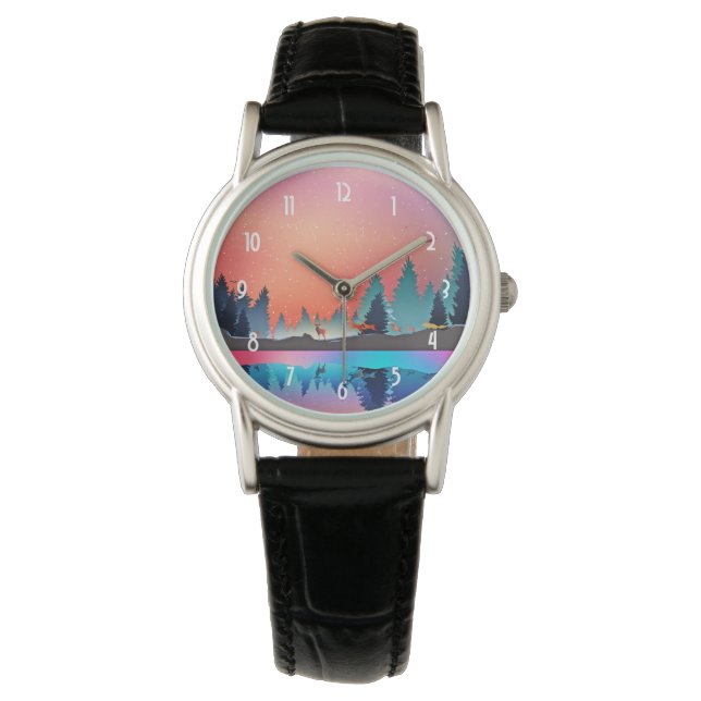 Schilderachtig wintermeer met Deer Horloge (Voorkant)