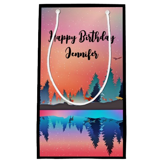 Schilderachtig wintermeer met Deer Klein Cadeauzakje (Voorkant)