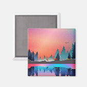 Schilderachtig wintermeer met Deer Magneet (Voorkant / Achterkant)