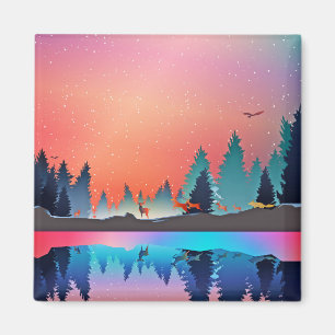 Schilderachtig wintermeer met Deer Magneet