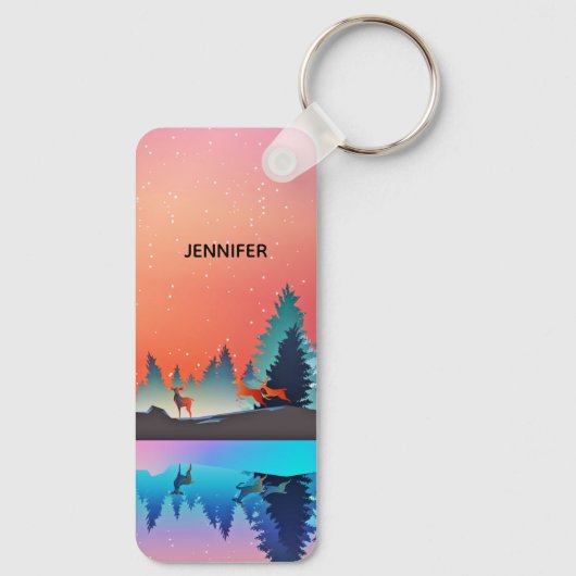 Schilderachtig wintermeer met Deer Sleutelhanger (Achterkant)