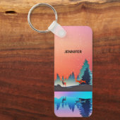 Schilderachtig wintermeer met Deer Sleutelhanger (Voorkant)