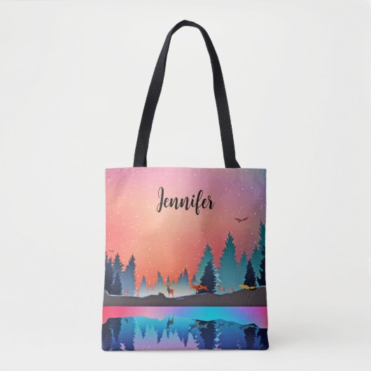 Schilderachtig wintermeer met Deer Tote Bag (Voorkant)
