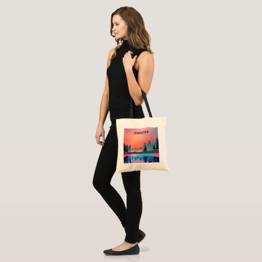 Schilderachtig wintermeer met Deer Tote Bag (Voorkant (model))