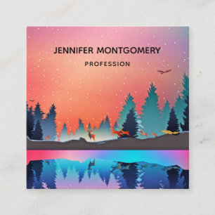 Schilderachtig wintermeer met Deer Vierkante Visitekaartje