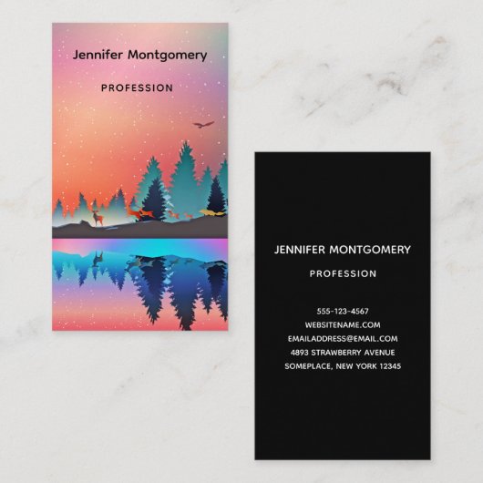 Schilderachtig wintermeer met Deer Visitekaartje (Voorkant / Achterkant)