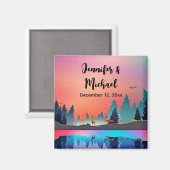 Schilderachtig wintermeer met deer Wedding Magneet (Voorkant / Achterkant)