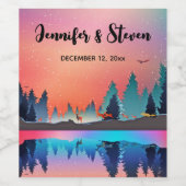 Schilderachtig wintermeer met deer Wedding Wijn Etiket (Enkel label)