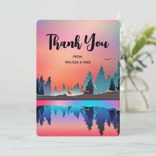 Schilderachtig wintermeer met kerst met meer kerst bedankkaart (Staand voorkant)