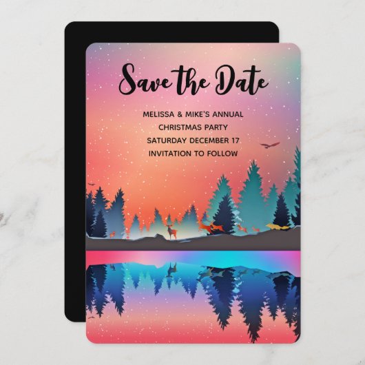 Schilderachtig wintermeer met meer dan een datum save the date (Voorkant / Achterkant)