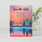 Schilderachtig wintermeer met meer dan een datum save the date (Staand voorkant)