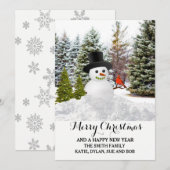 Schilderachtig wintersneeuw met Snowman-kerstKaart Feestdagenkaart (Voorkant / Achterkant)