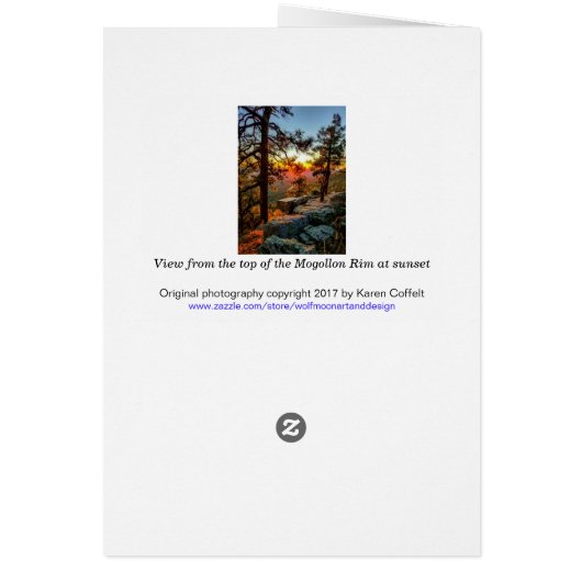 Schilderachtig zonnestelsel/pijnbomen / Mogollon R (Achterkant)