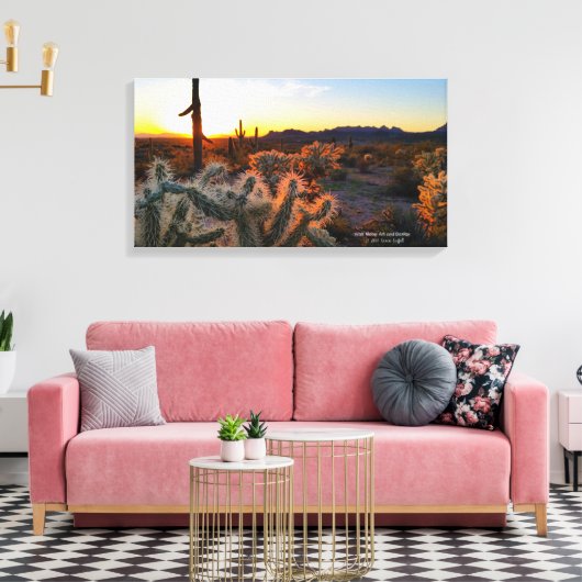 Schilderachtig zonsondergang Arizona cactus foto Canvas Afdruk (Insitu (Woonkamer))