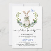 Schilderachtige Blauw Groene Jongens Kleine Bunny  Kaart (Voorkant)