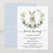 Schilderachtige Blauw Groene Jongens Kleine Bunny  Kaart (Voorkant / Achterkant)