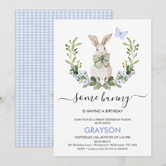 Schilderachtige Blauw Groene Jongens Kleine Bunny  Kaart (Voorkant / Achterkant)