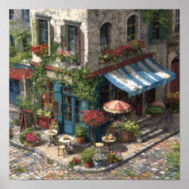 Schilderachtige Europese Cobblestone Cafe Street S Poster
