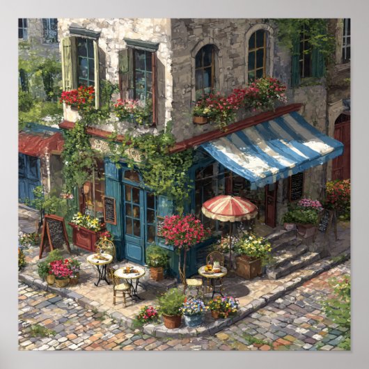 Schilderachtige Europese Cobblestone Cafe Street S Poster (Voorkant)