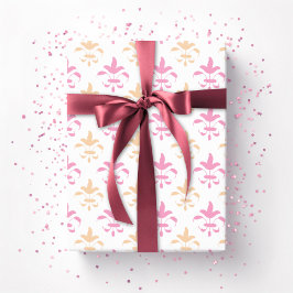 Schilderachtige Fleur de Lis in Roze en Oranje Cadeaupapier