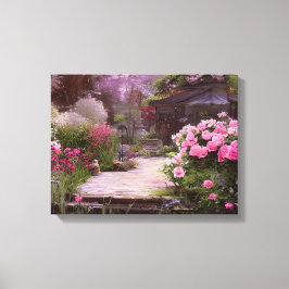 Schilderachtige Floral Get-a-Way met een Vijver Canvas Afdruk