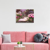 Schilderachtige Floral Get-a-Way met een Vijver Canvas Afdruk (Insitu (Woonkamer))