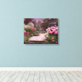 Schilderachtige Floral Get-a-Way met een Vijver Canvas Afdruk (Insitu (Houten vloer))