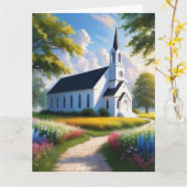 Schilderachtige kerk in het land kaart (Gele Bloem)
