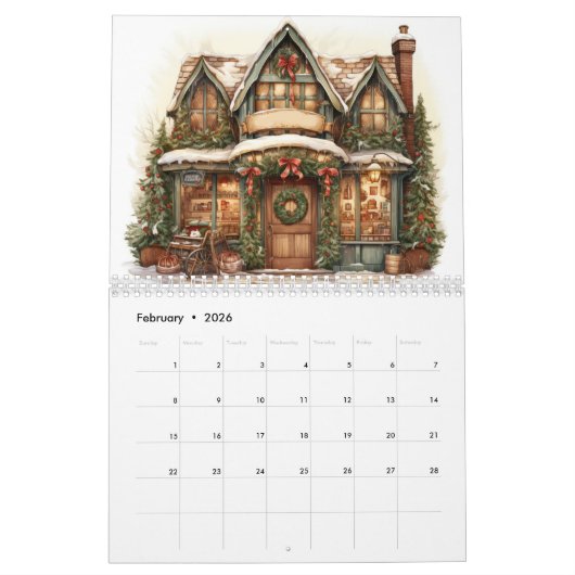 Schilderachtige kerstwinkels kalender (Feb 2026)