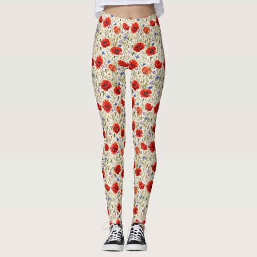 Schilderachtige Kunst van Klaprozenweide Leggings (Voorkant)