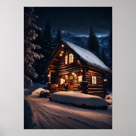Schilderachtige Mountain Log Cabin - Een gezellige Poster (Voorkant)
