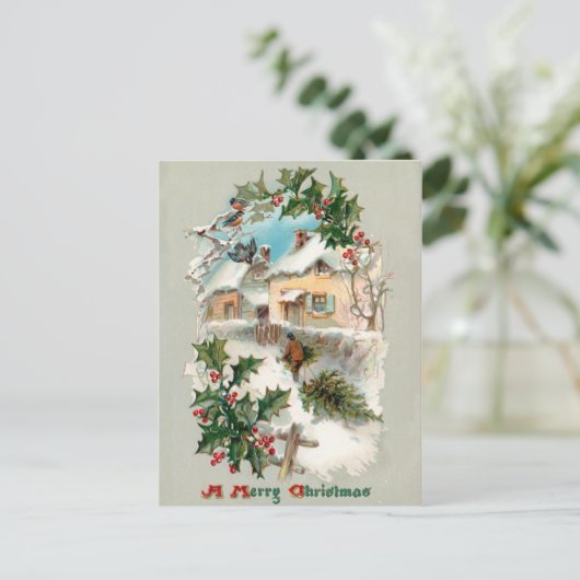 Schilderachtige nostalgische  rustieke winterscène briefkaart (Staand voorkant)