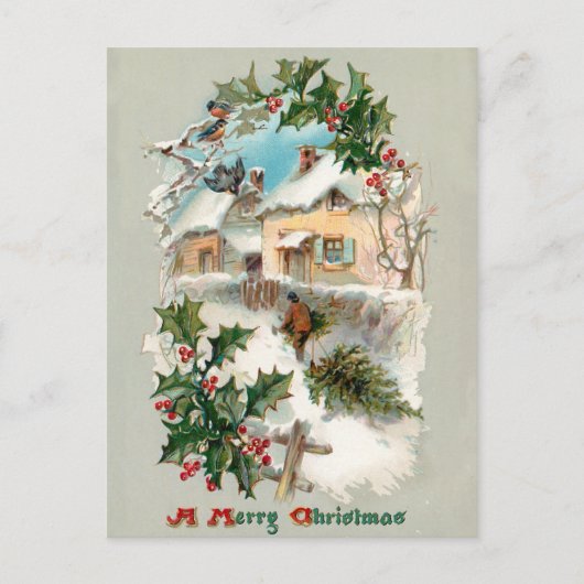 Schilderachtige nostalgische  rustieke winterscène briefkaart (Voorkant)