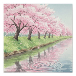 Schilderachtige pastelroze aquarel kersenbloesembo perfect poster