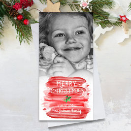 Schilderachtige rode waterverf Kerstmis hulst foto Feestdagenkaart