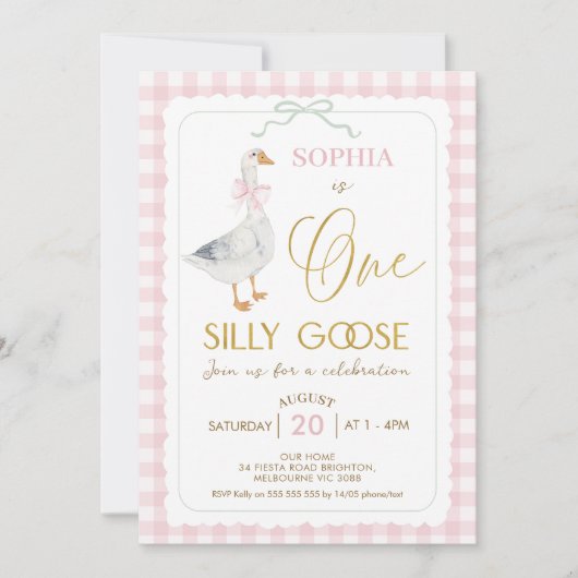 Schilderachtige roze plaid een Gekke gans 1e verja Kaart (Voorkant)
