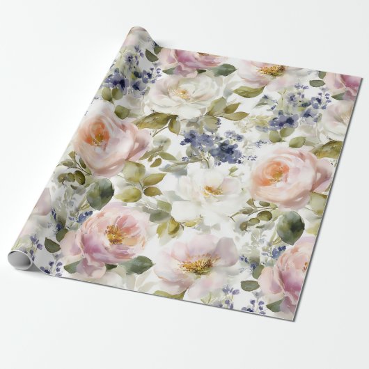 Schilderachtige Rozen en bloemen Cadeaupapier (Uitgerold)
