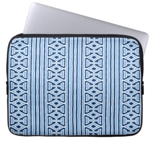 Schilderachtige Traliewerk Streep in Blauwe Indigo Laptop Sleeve