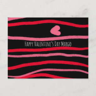 Schilderachtige Valentijn Strepen en Hart Zwart Briefkaart