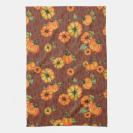 Schilderachtige waterverf herfstpompoenen Oranje/R Theedoek